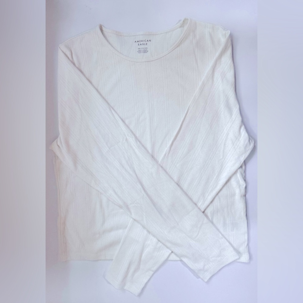 American Eagle Long Sleeve Pointelle Knit Tee